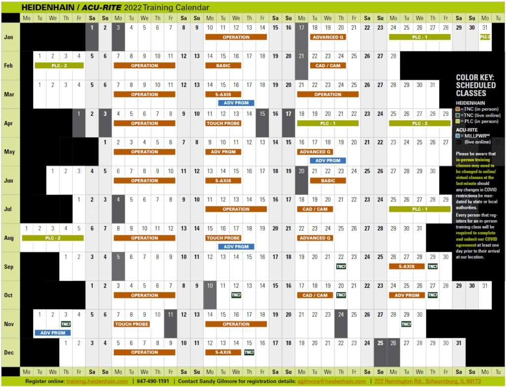 2022 TNC training calendar