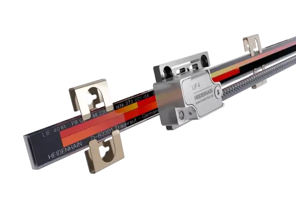 csm_LIF400V_a634062edf An LIF 400 V open linear encoder consisting of a readhead and a rigid scale with fixing clamps.